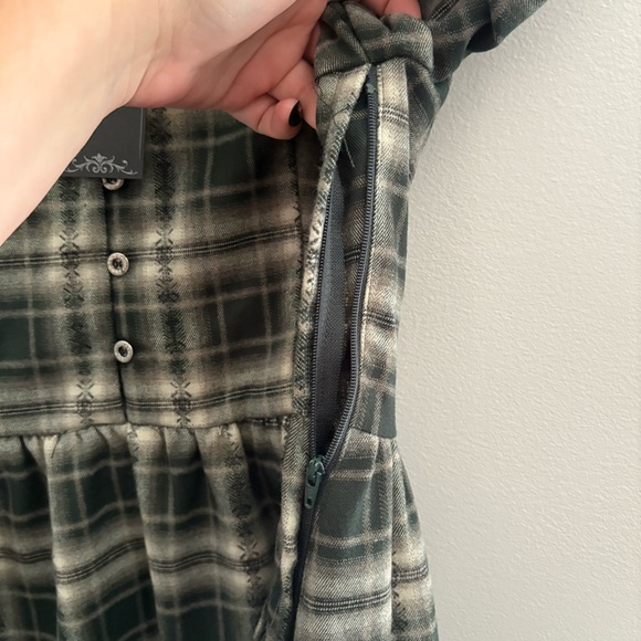 Tulisa Check Button-Up Mini Dress Sz 4 – Puff Sleeves, Alt Shirt Dress - Picture 5 of 7